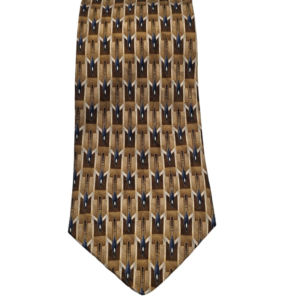 Vintage 1990s Tie Palatina Patterned 100% Silk Gold Brown Blue 3.75" x 56"